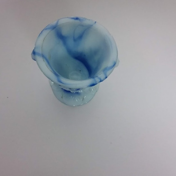 VINTAGE Argo Blue Agate Slag Glass urn vase Footed Marbled Depression Made USA - Picture 8 of 9